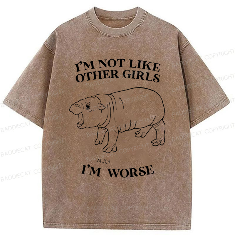 Baddiecat Pygmy Hippo I'm Worse Washed T-shirt