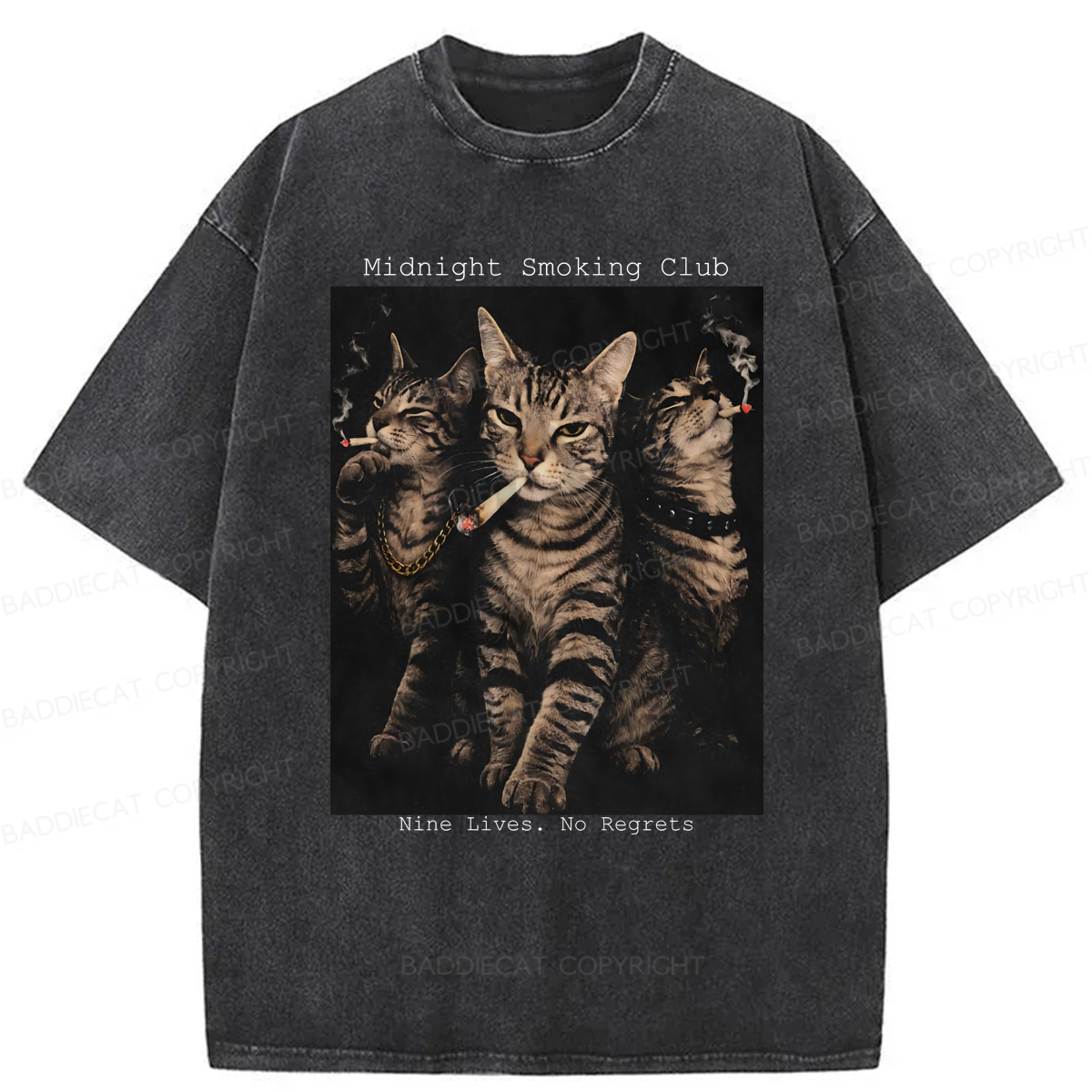 Baddiecat Vintage Smoking Cats Washed T-shirt