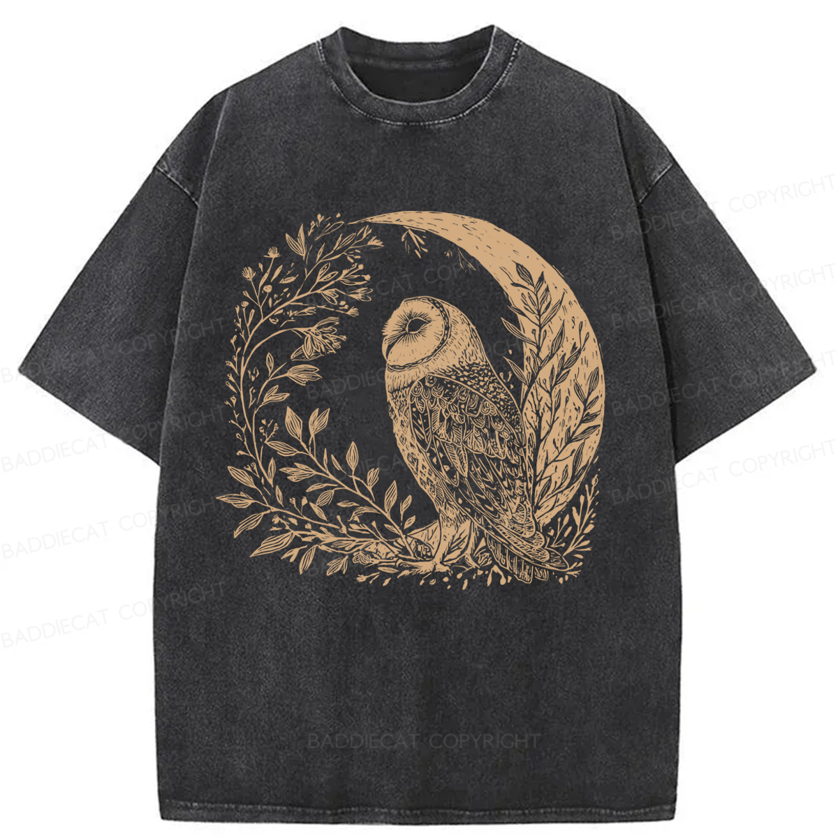 Baddiecat Celestial Cottagecore Barn Owl Moon Washed T-shirt