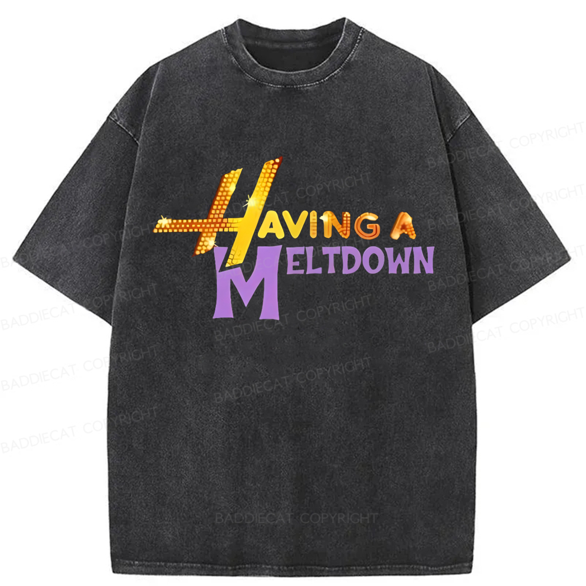 Baddiecat Having A Meltdown Washed T-shirt