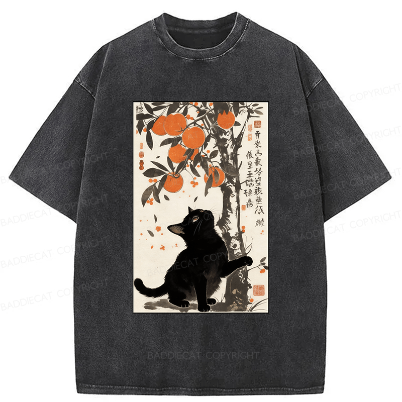 Baddiecat Japanese Style Cat Washed T-shirt