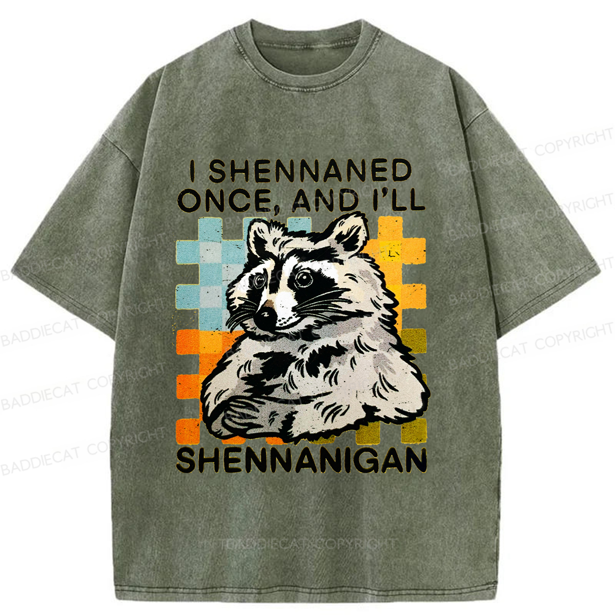 Baddiecat Mischievous Raccoon Washed T-shirt