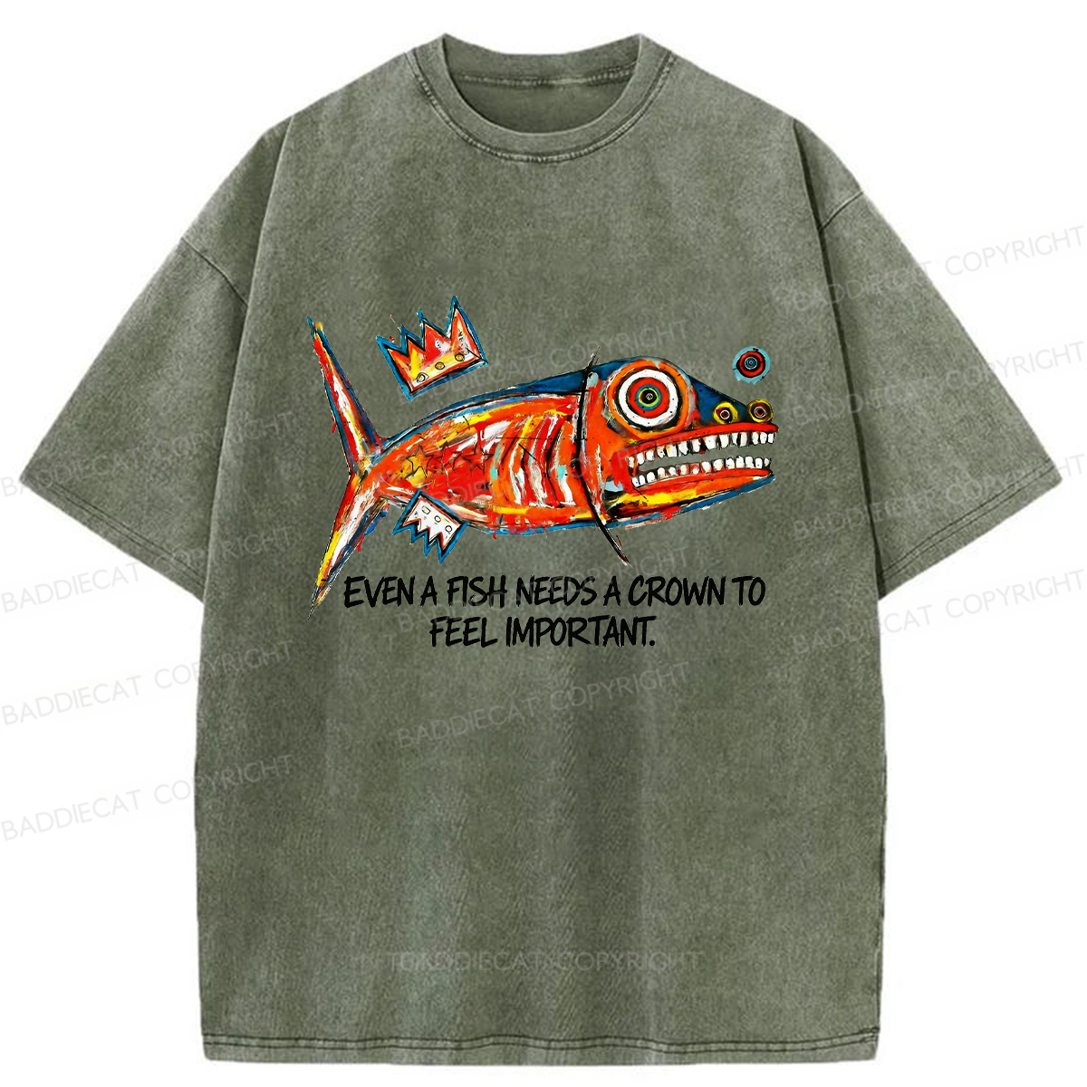 Baddiecat Lone Fish King Washed T-shirt