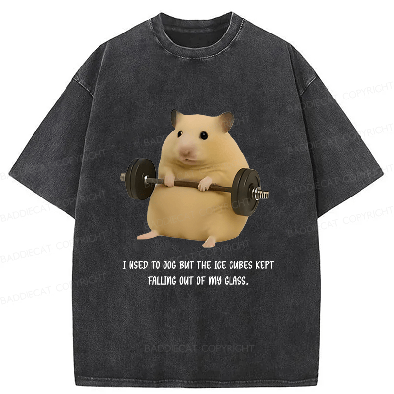 Baddiecat Hamster Fitness Funny Washed T-shirt