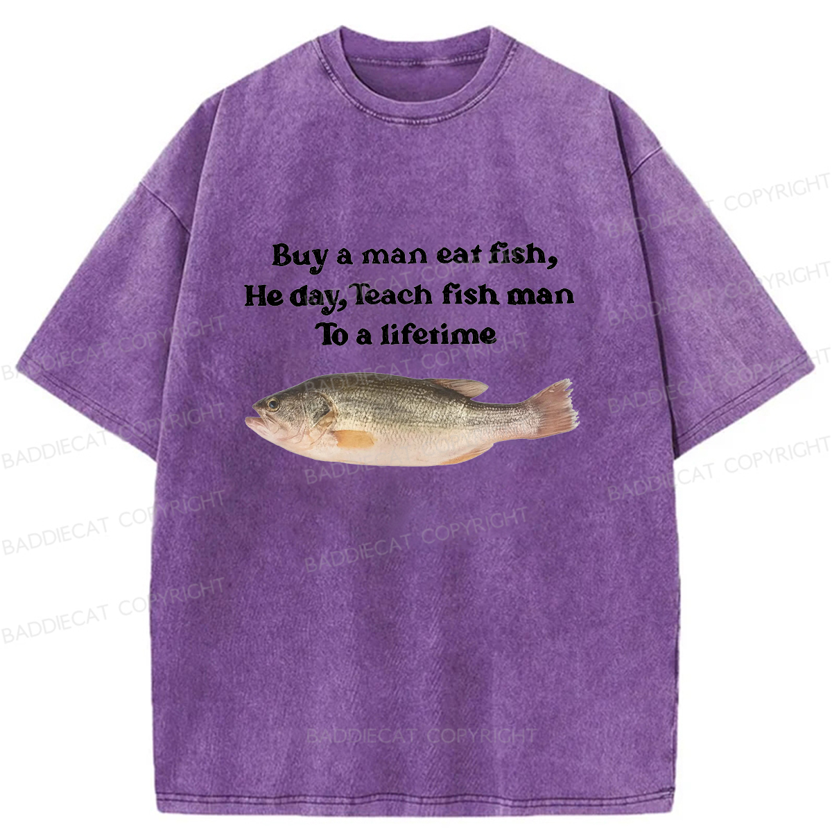 Baddiecat Fun Fish Memes Washed T-shirt