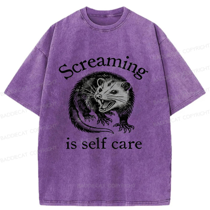 Baddiecat Screaming Opossum Washed T-shirt