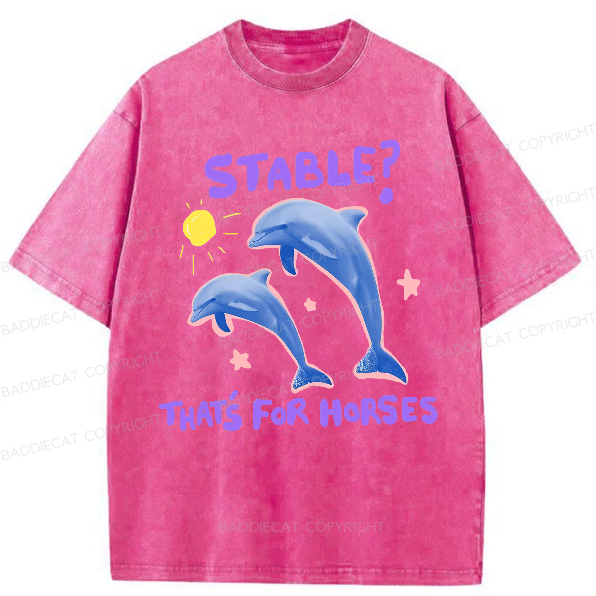 Baddiecat Funny Dolphin Washed T-shirt