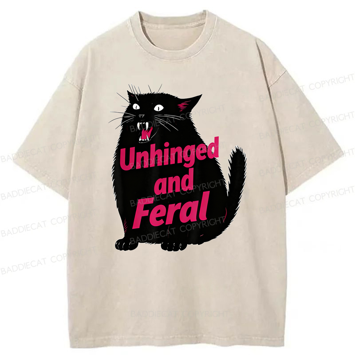 Baddiecat Unhinged And Feral Cat Washed T-shirt