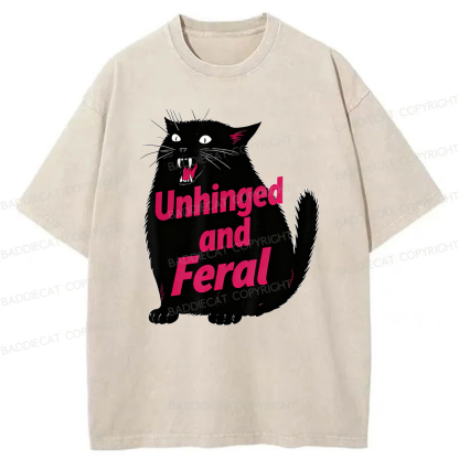 Baddiecat Unhinged And Feral Cat Washed T-shirt