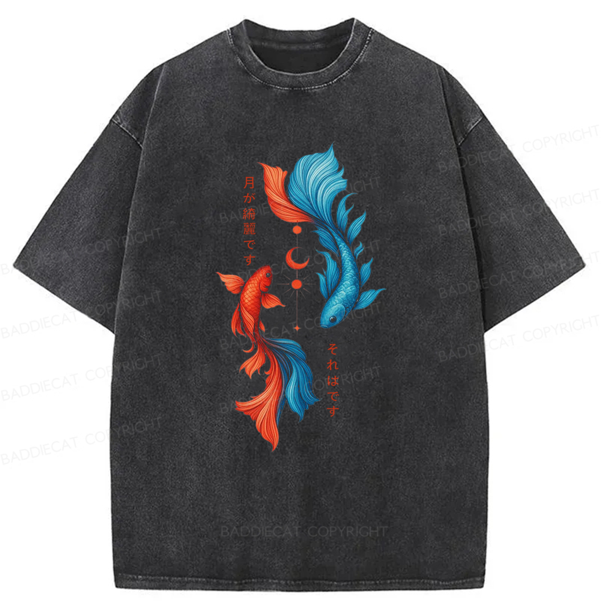 Baddiecat Japanese Red Blue Koi Washed T-shirt