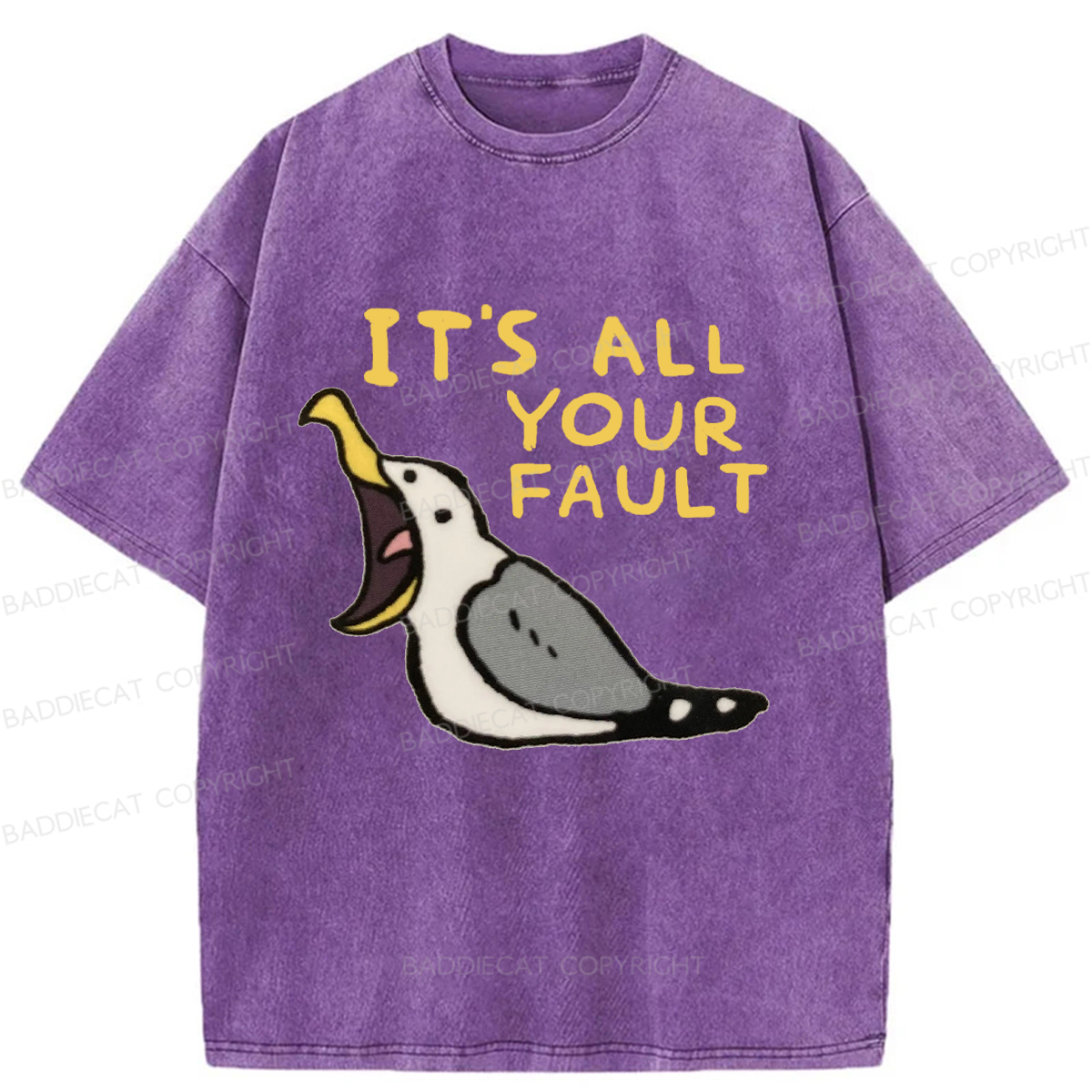 Baddiecat Angry Seagull Washed T-shirt