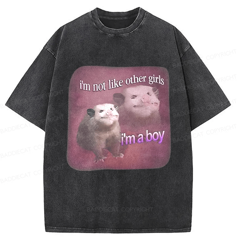 Baddiecat I'm Not Like Other Girls I'm A Boy Possum Washed T-shirt