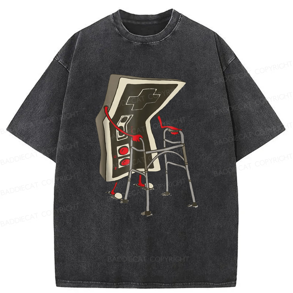 Baddiecat Old Gamer Washed T-shirt