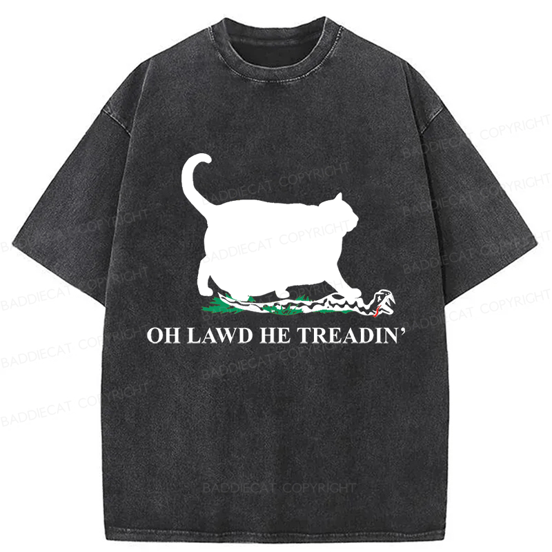 Baddiecat Oh Lawd He Treadin' Cat Washed T-shirt
