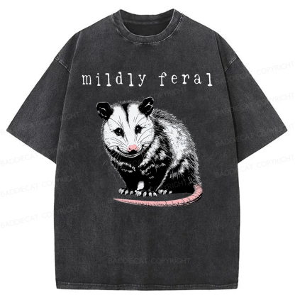 Baddiecat Opossum Mildly Feral Washed T-shirt