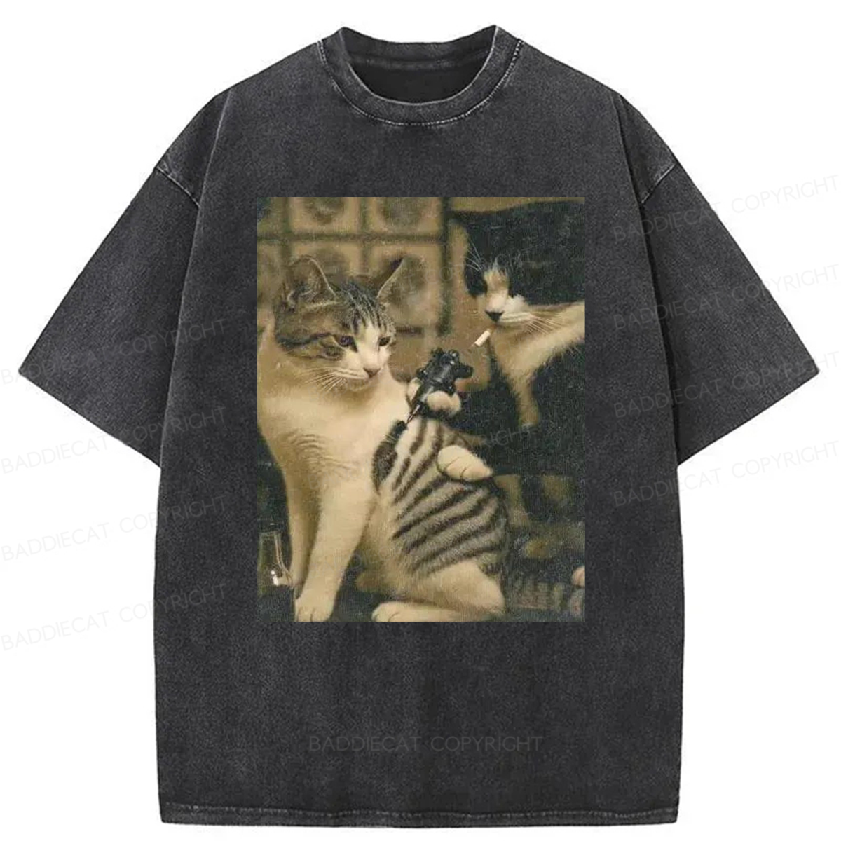 Baddiecat Tattoo Cats Washed T-shirt