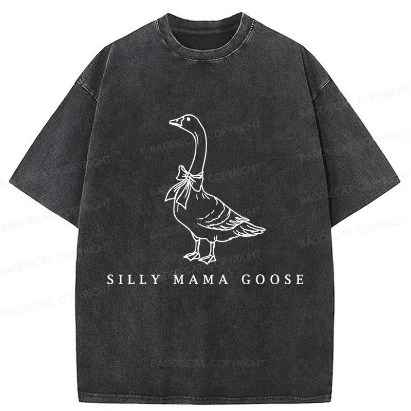 Baddiecat One Silly Goose Mom Washed T-shirt