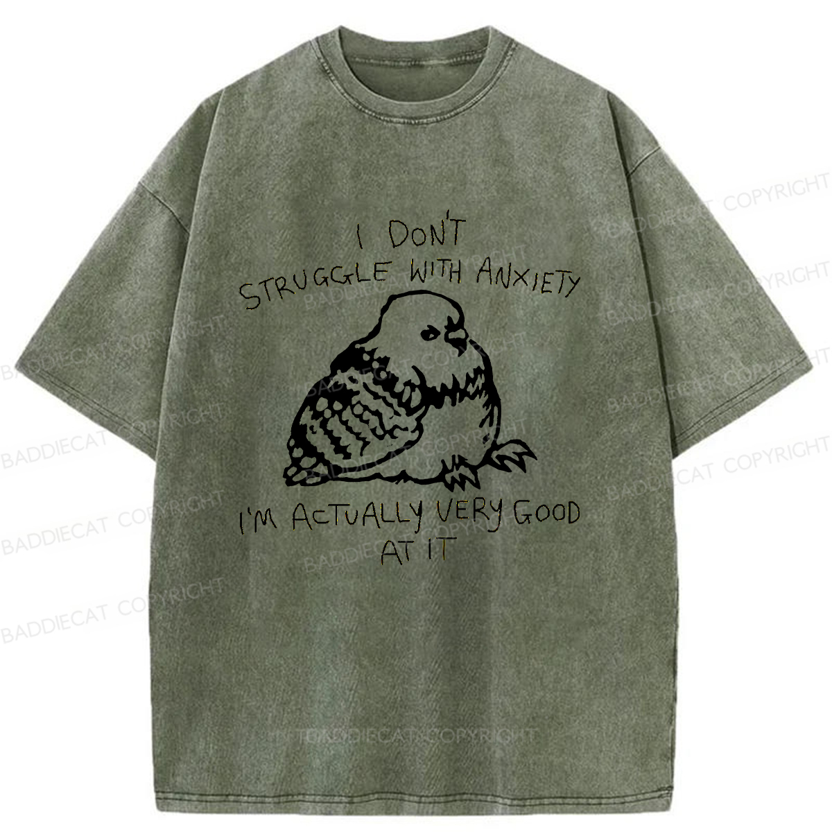 Baddiecat Anxious Pigeons Washed T-shirt