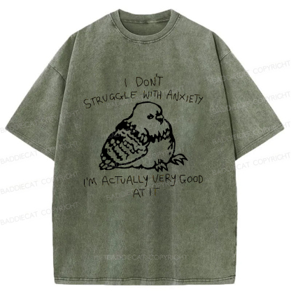 Baddiecat Anxious Pigeons Washed T-shirt