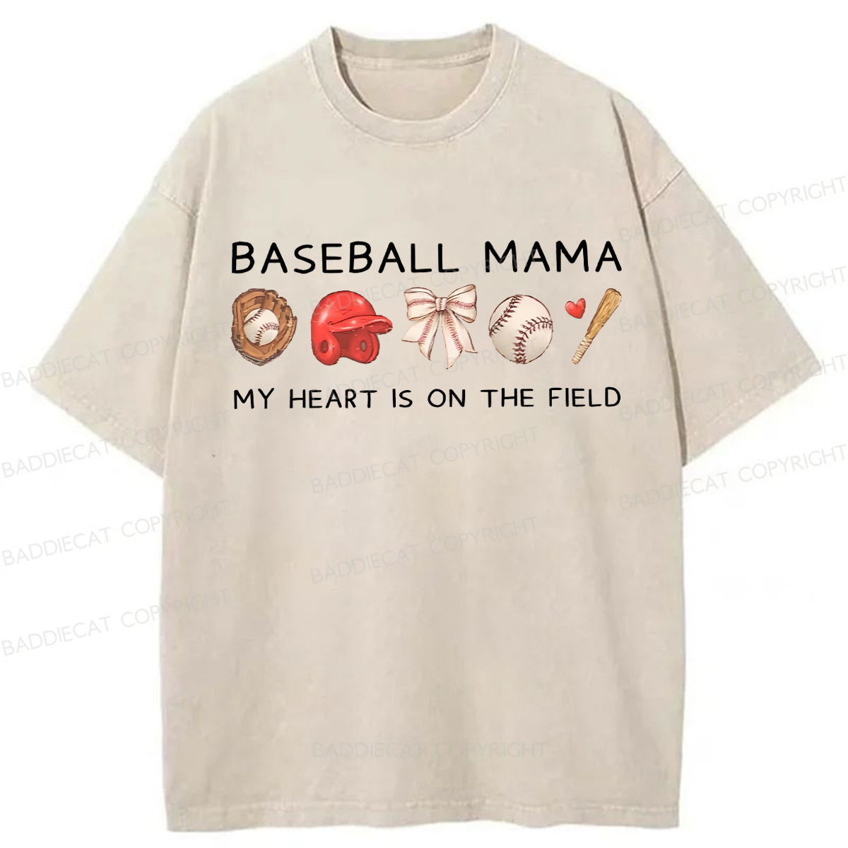 Baddiecat Baseball Mama Washed T-shirt