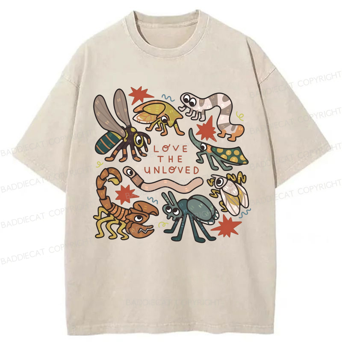 Baddiecat Love The Unloved Insect Washed T-shirt