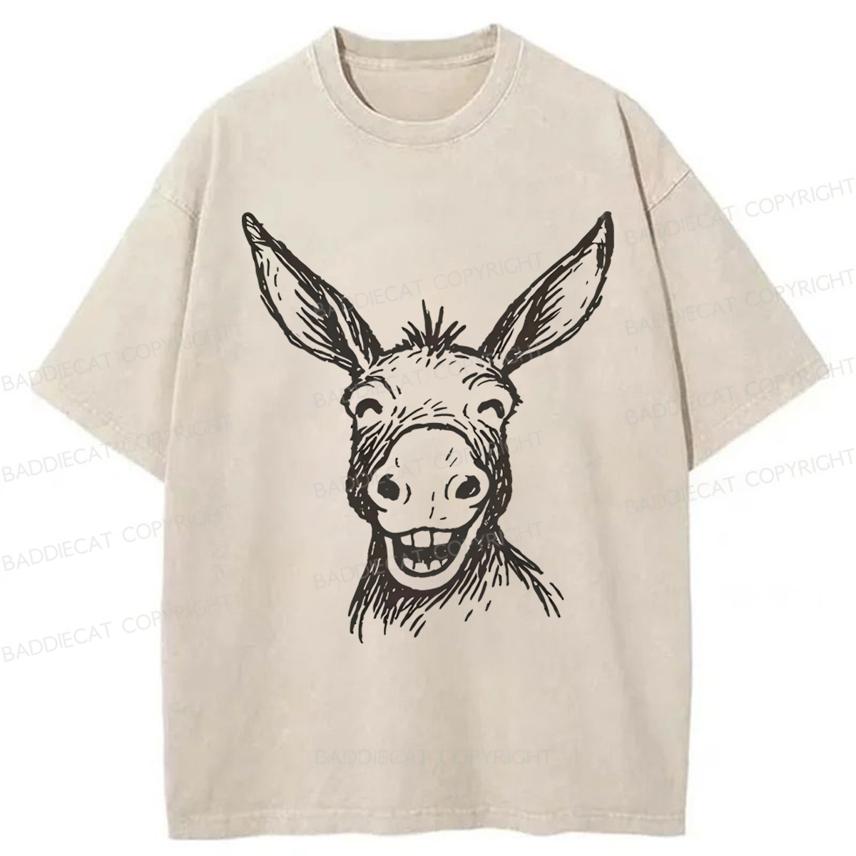 Baddiecat Funny Smiling Donkey Face Washed T-shirt