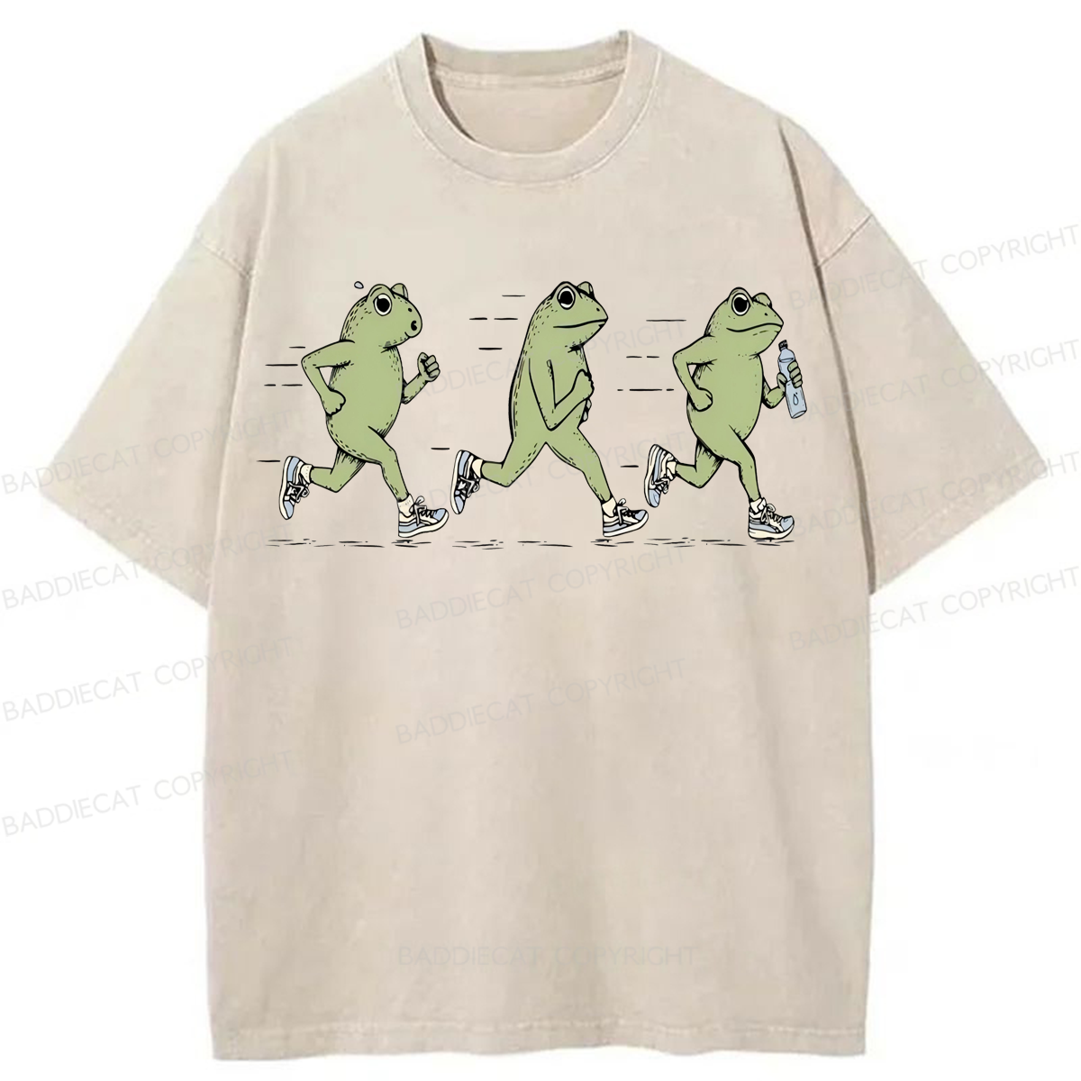 Baddiecat Funny Jogging Frogs Washed T-shirt