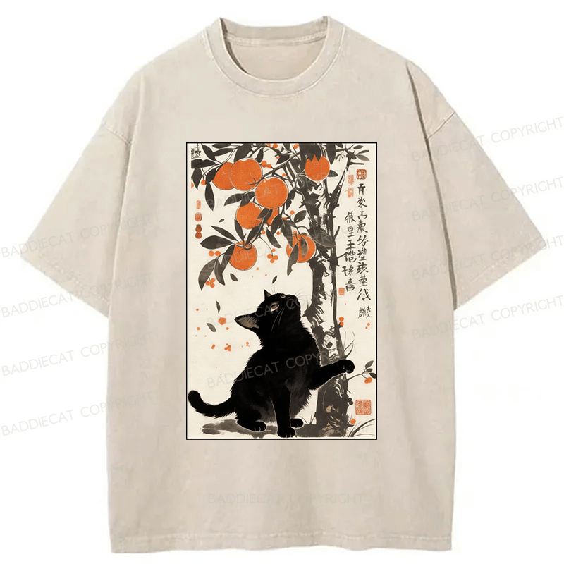 Baddiecat Japanese Style Cat Washed T-shirt