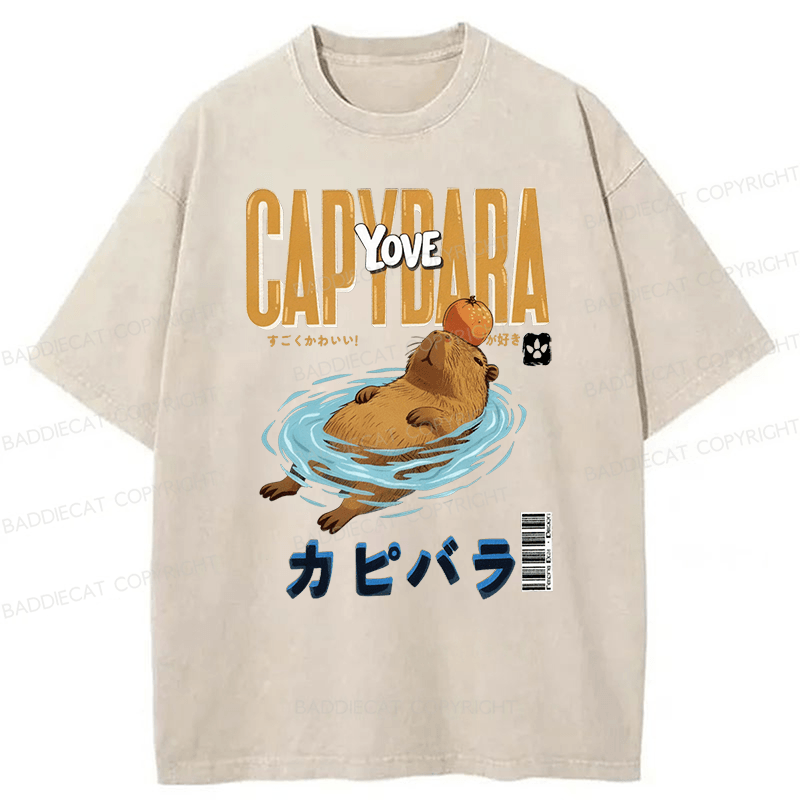 Baddiecat Capybara Funny Washed T-shirt