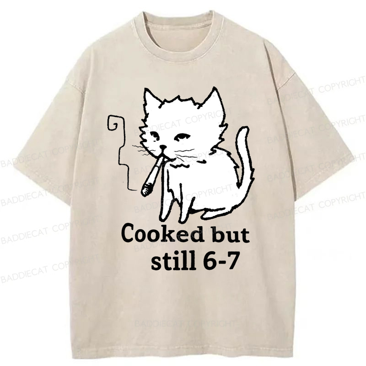 Baddiecat Cat Smoking Cooked But Still 6-7 Washed T-shirt
