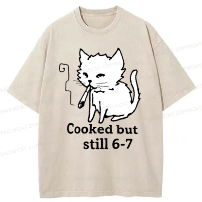 Baddiecat Cat Smoking Cooked But Still 6-7 Washed T-shirt