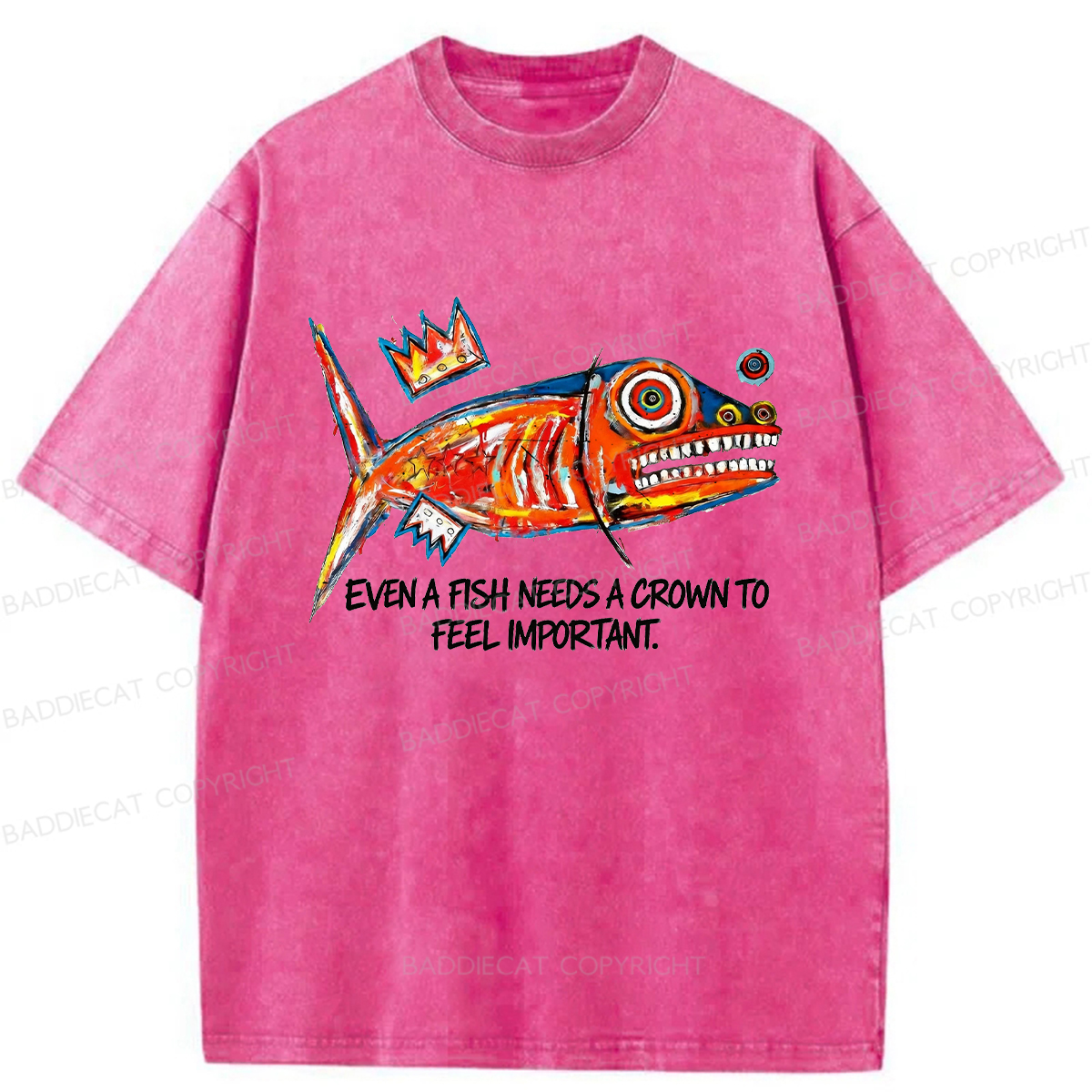 Baddiecat Lone Fish King Washed T-shirt