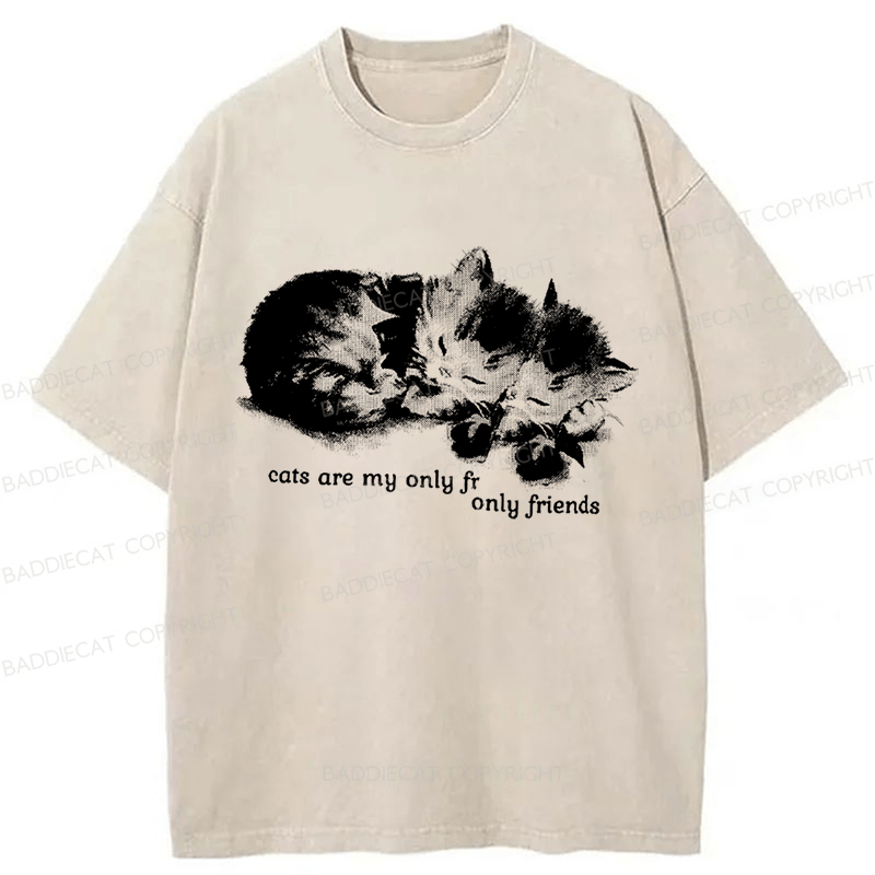 Baddiecat Cats Are My Only Friends Washed T-Shirt