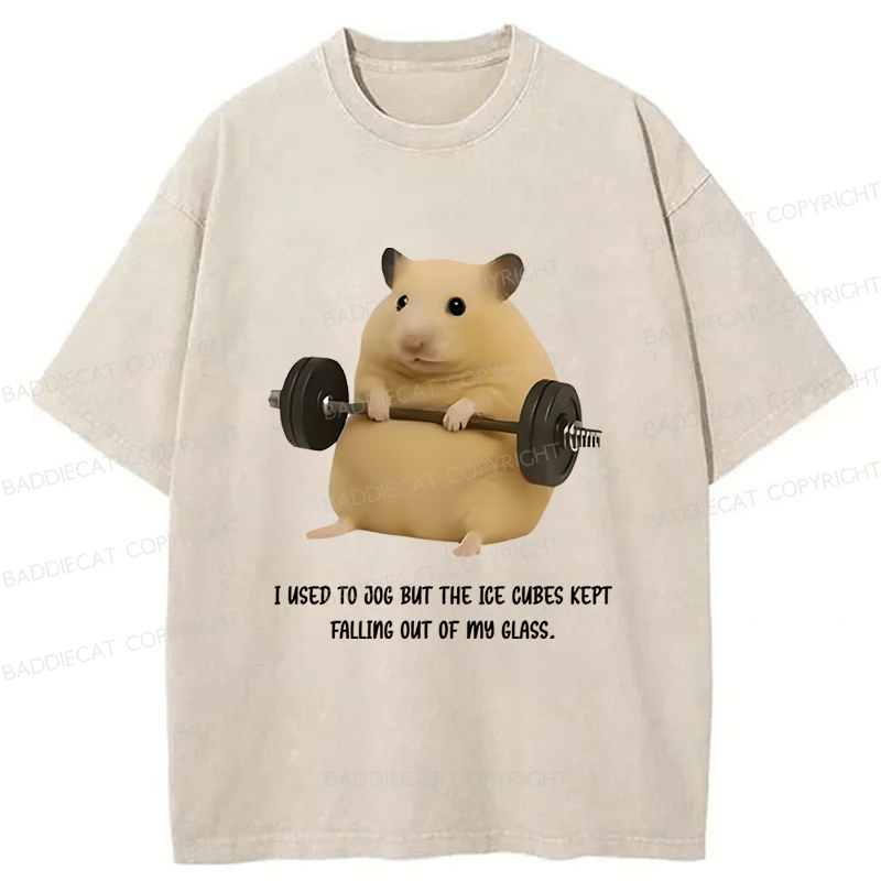 Baddiecat Hamster Fitness Funny Washed T-shirt