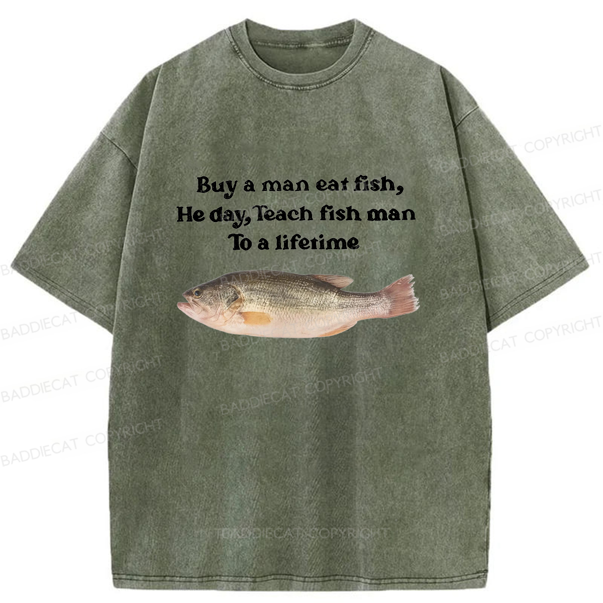 Baddiecat Fun Fish Memes Washed T-shirt