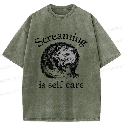 Baddiecat Screaming Opossum Washed T-shirt