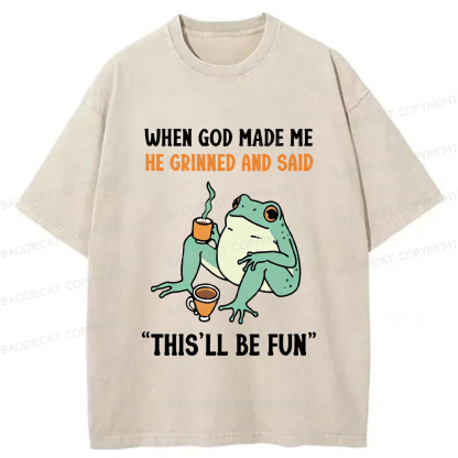 Baddiecat When God Made Me He Grinned Frog Washed T-shirt