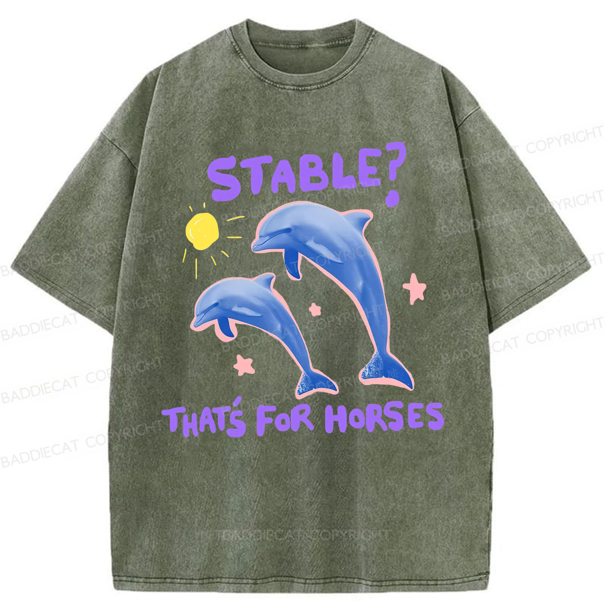 Baddiecat Funny Dolphin Washed T-shirt
