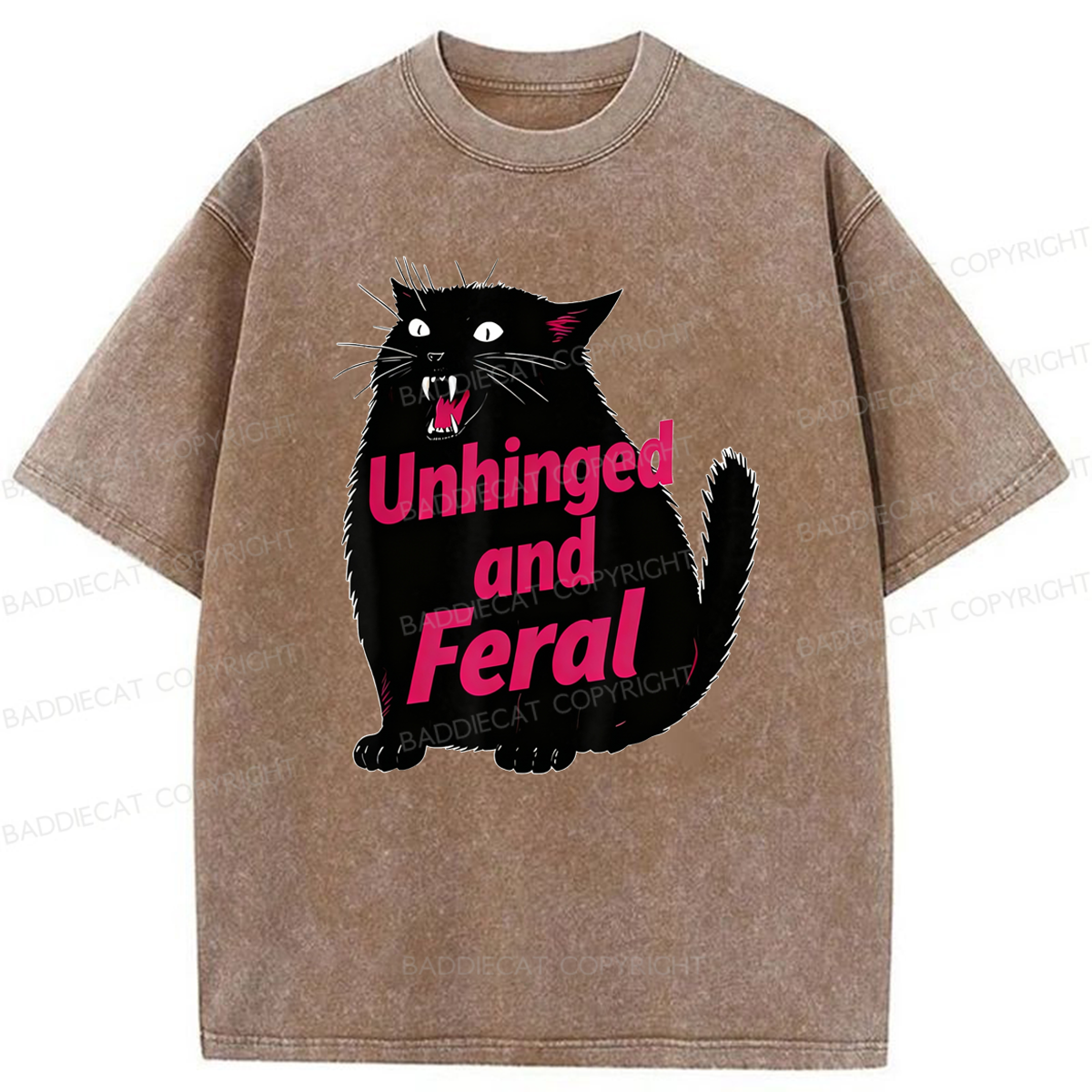 Baddiecat Unhinged And Feral Cat Washed T-shirt