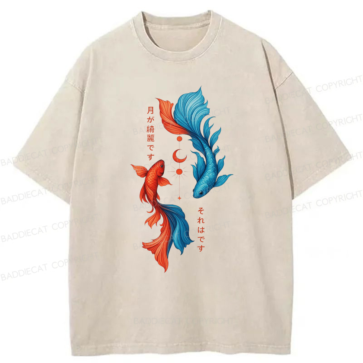 Baddiecat Japanese Red Blue Koi Washed T-shirt