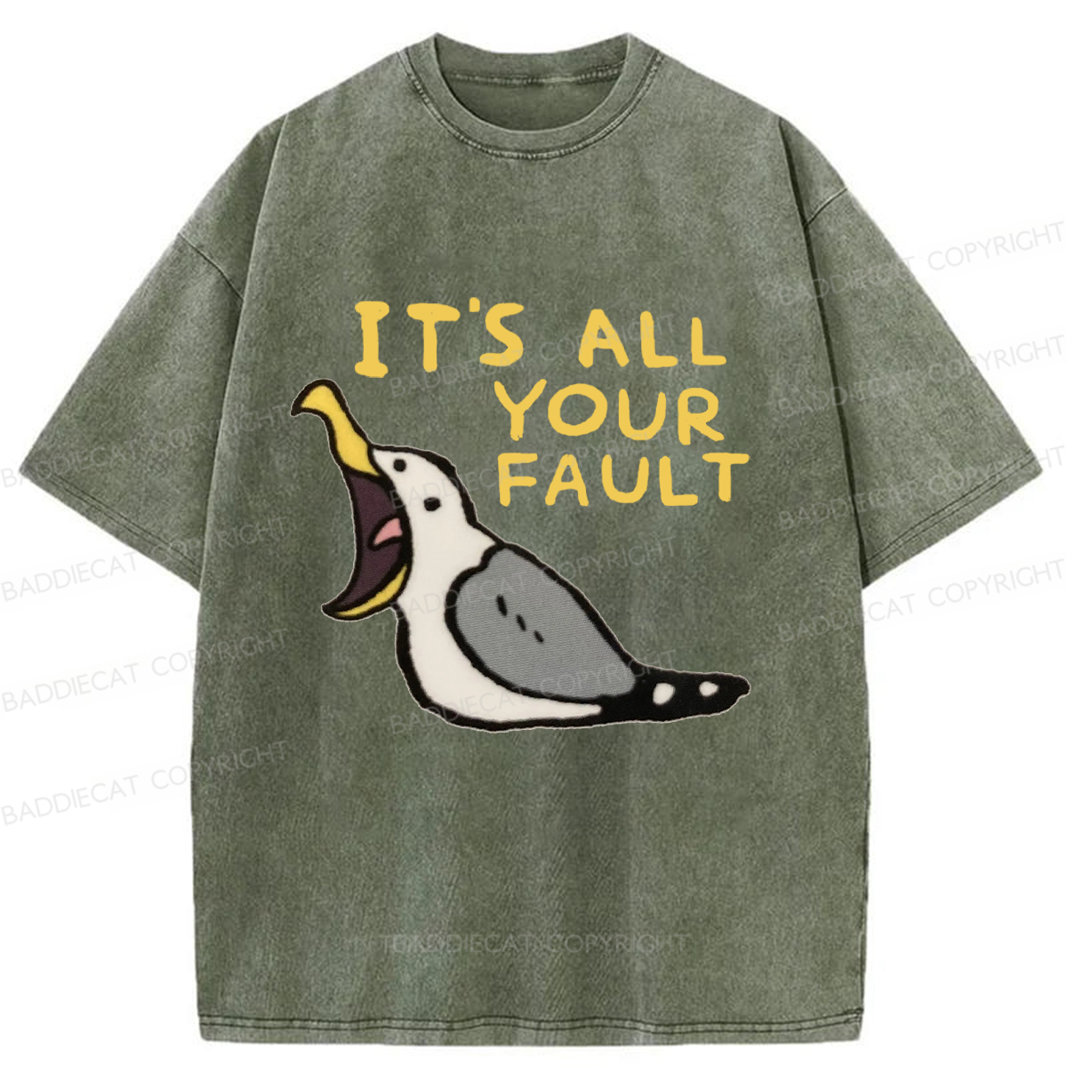 Baddiecat Angry Seagull Washed T-shirt