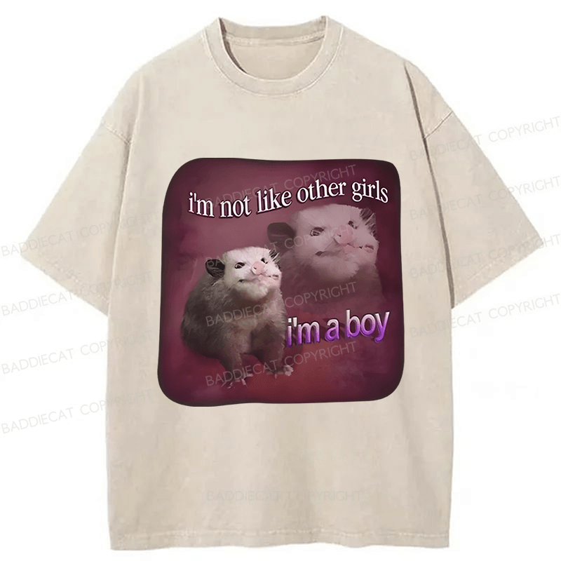 Baddiecat I'm Not Like Other Girls I'm A Boy Possum Washed T-shirt