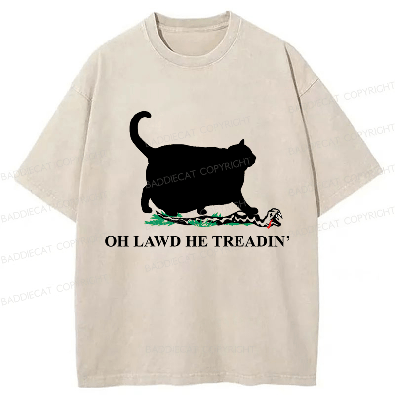 Baddiecat Oh Lawd He Treadin' Cat Washed T-shirt