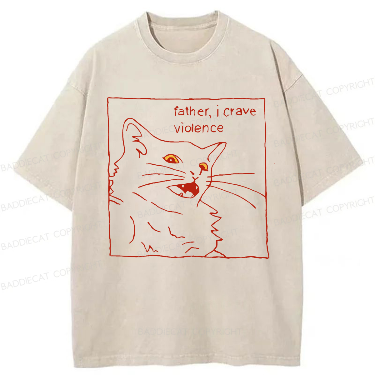 Baddiecat Father I Crave Violence Cat Washed T-shirt