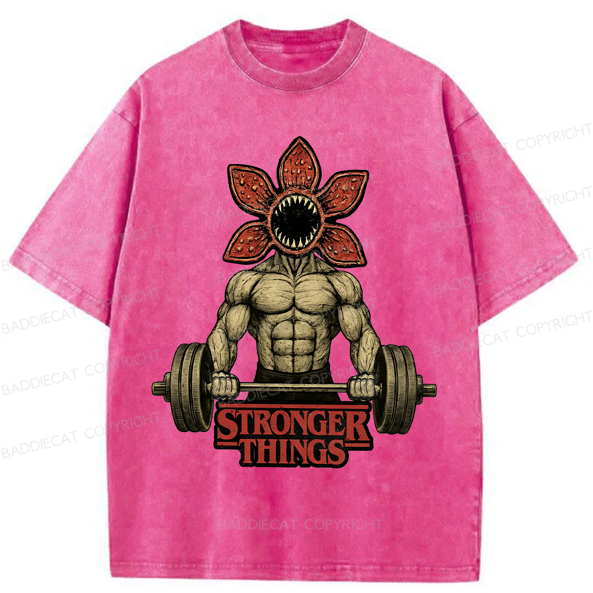 Baddiecat Demogorgon Weightlifting Stronger Things Washed T-shirt