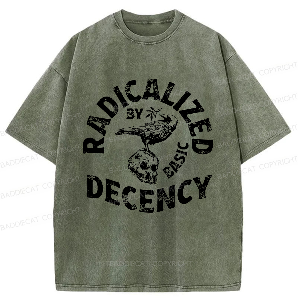 Baddiecat Olive Branch Raven Washed T-shirt