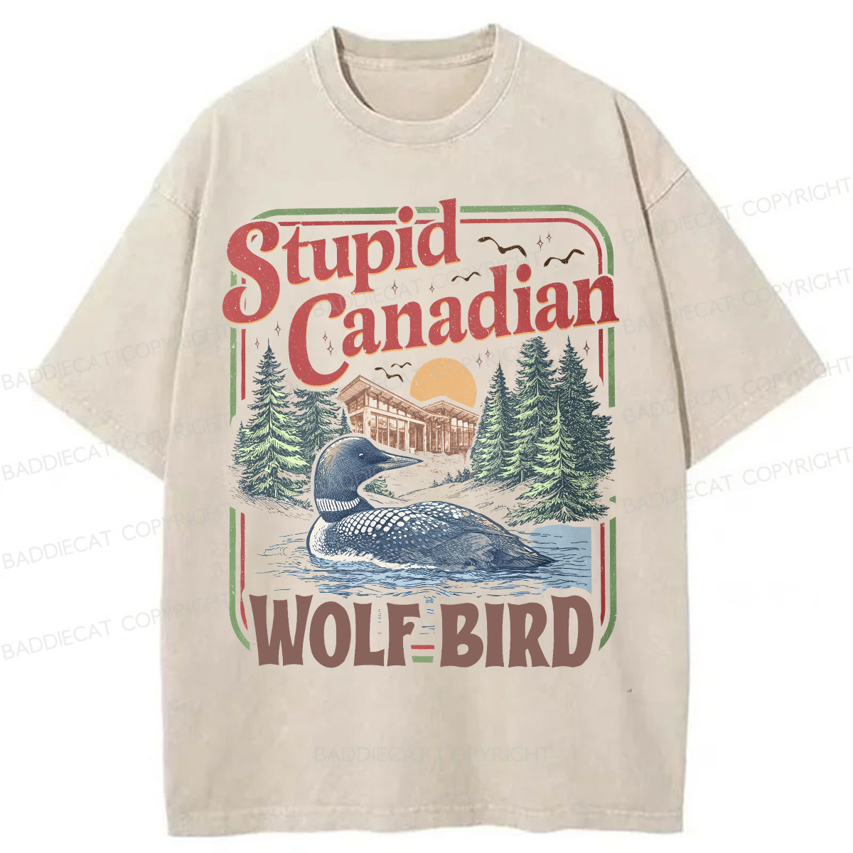 Baddiecat Stupid Canadian Wolf Bird Washed T-shirt