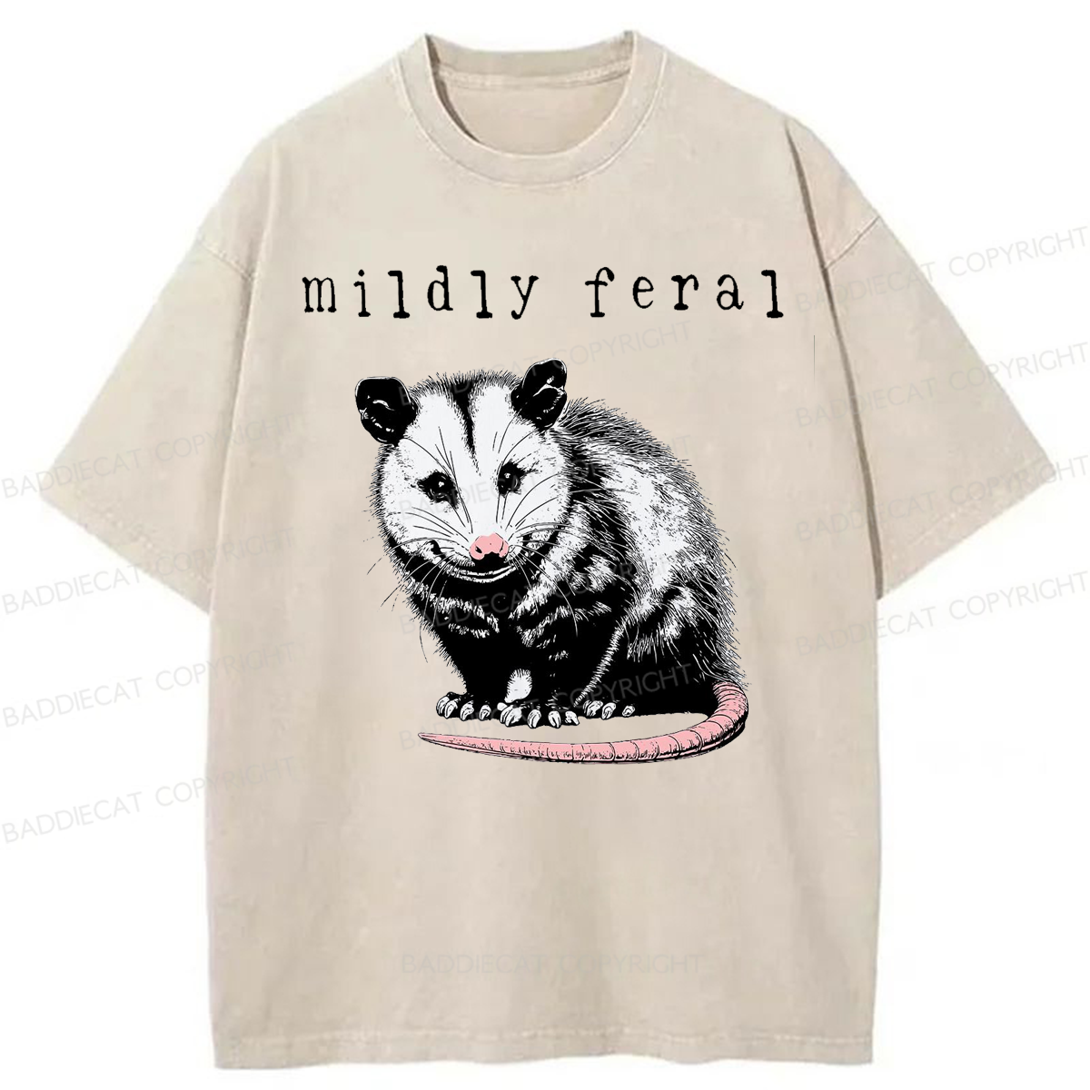 Baddiecat Opossum Mildly Feral Washed T-shirt