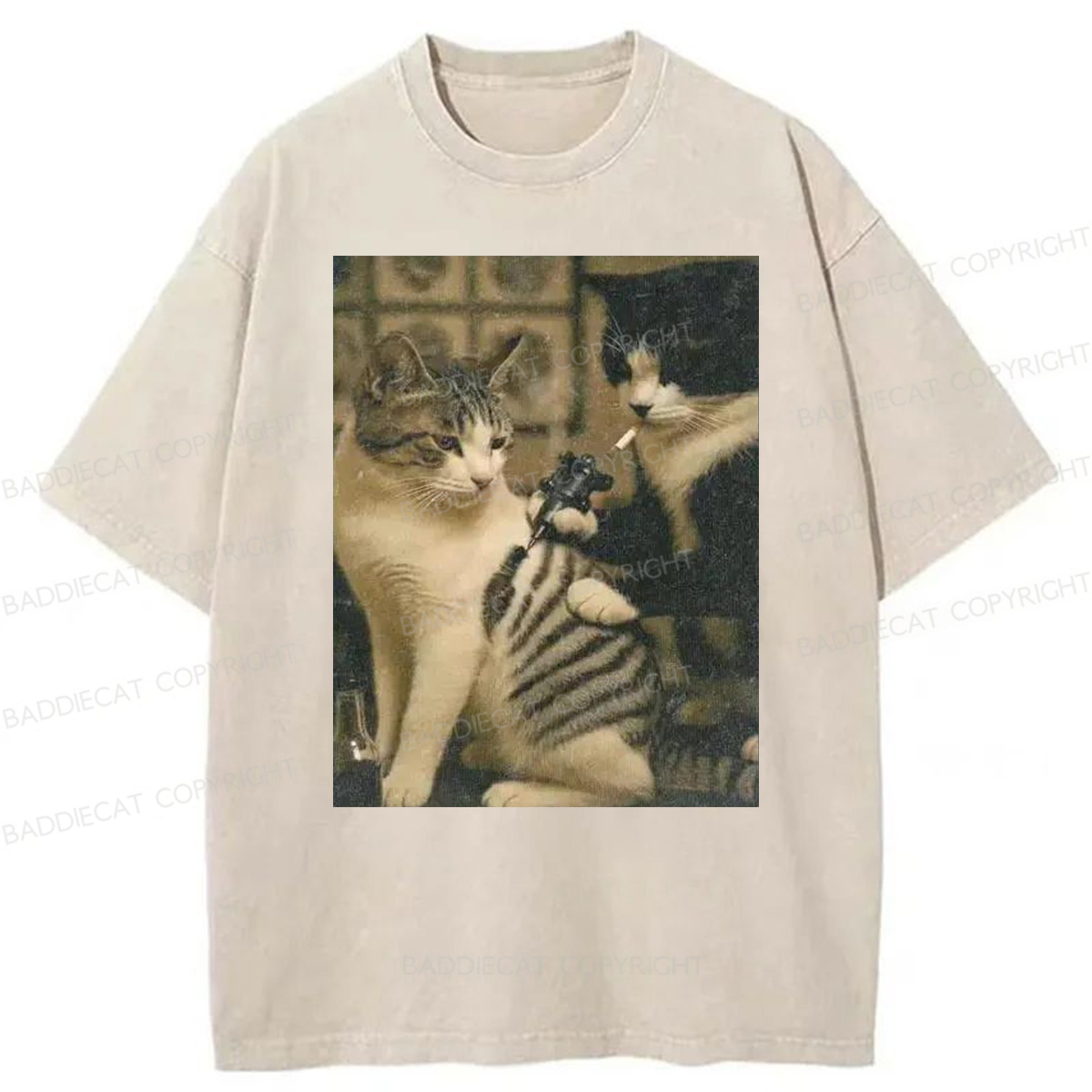 Baddiecat Tattoo Cats Washed T-shirt
