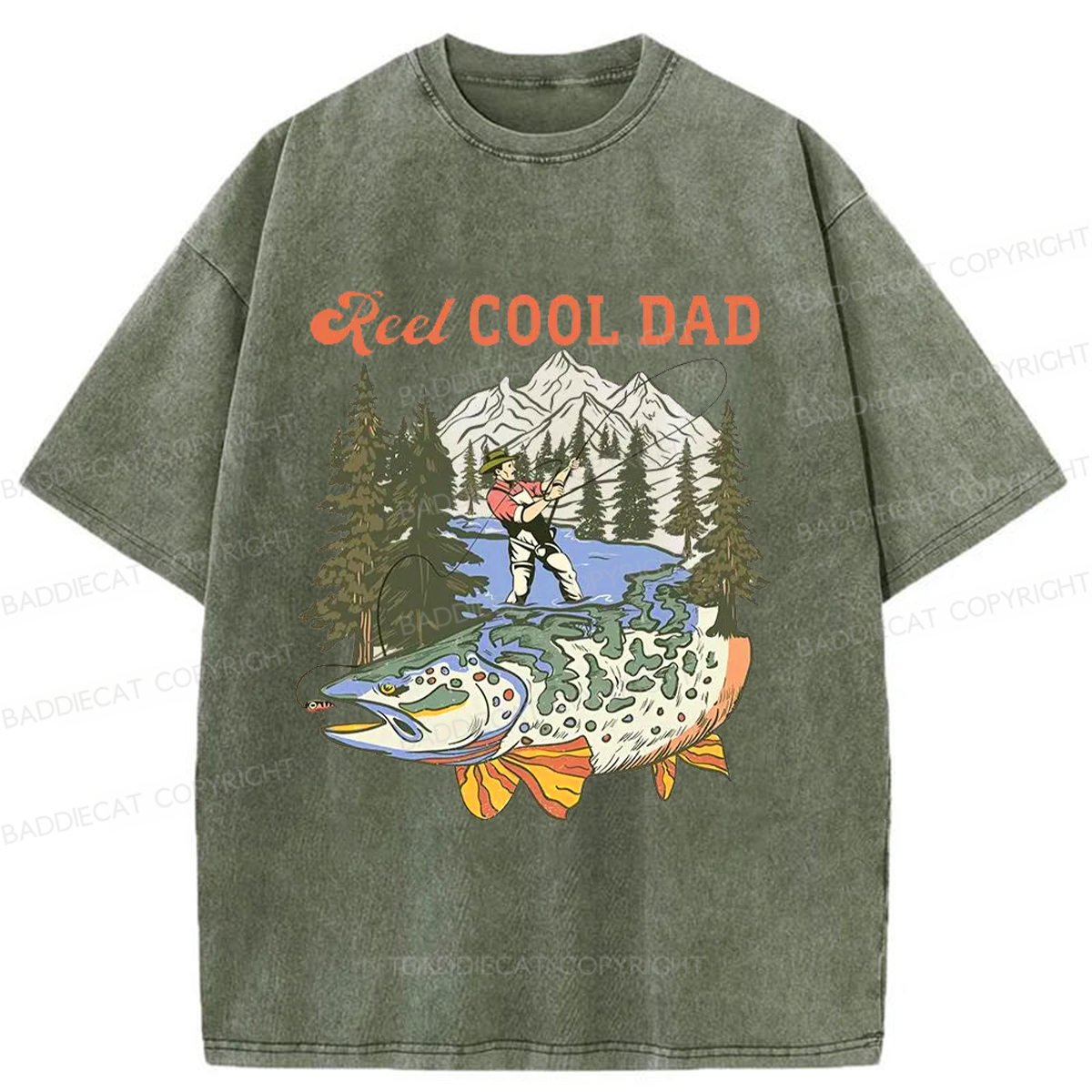 Baddiecat Reel Cool Dad Washed T-shirt